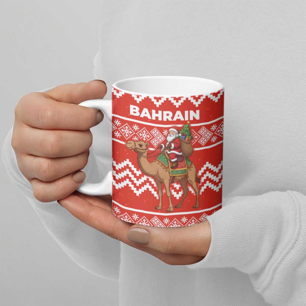 Bahrain Christmas Ceramic Mug with Santa Riding Camel Red Geometric Pattern and Festive Design - Wonder Print Shop