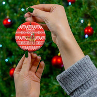 Bahrain Christmas Ceramic Ornament with Santa Riding Camel Red Geometric Pattern and Festive Design - Wonder Print Shop
