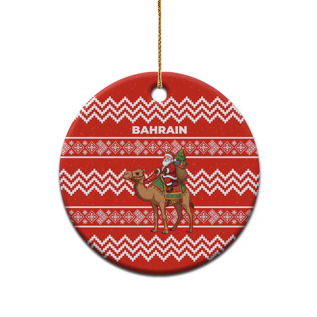 Bahrain Christmas Ceramic Ornament with Santa Riding Camel Red Geometric Pattern and Festive Design - Wonder Print Shop