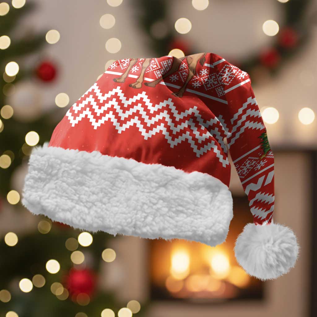 Bahrain Christmas Santa Hat with Santa Riding Camel Red Geometric Pattern and Festive Design - Wonder Print Shop