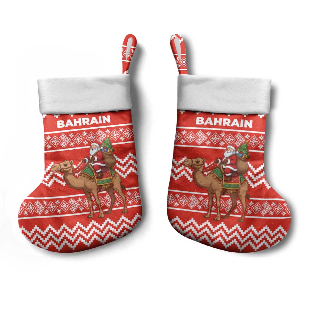 Bahrain Christmas Stocking with Santa Riding Camel Red Geometric Pattern and Festive Design - Wonder Print Shop