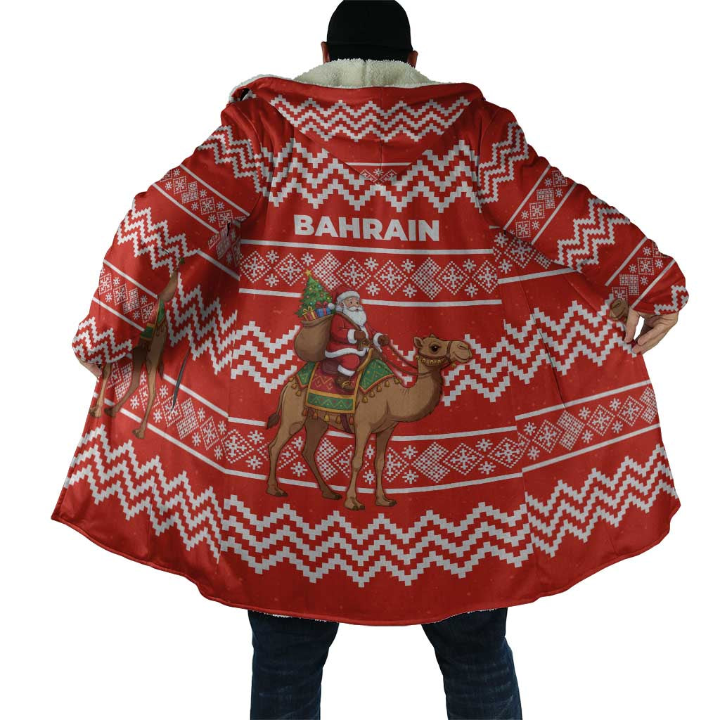 Bahrain Christmas Cloak with Santa Riding Camel Red Geometric Pattern and Festive Design - Wonder Print Shop