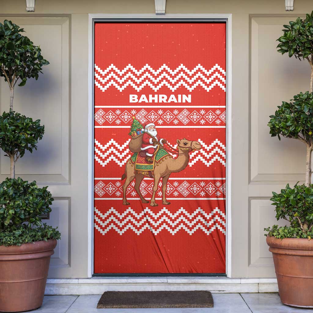 Bahrain Christmas Door Cover with Santa Riding Camel Red Geometric Pattern and Festive Design - Wonder Print Shop