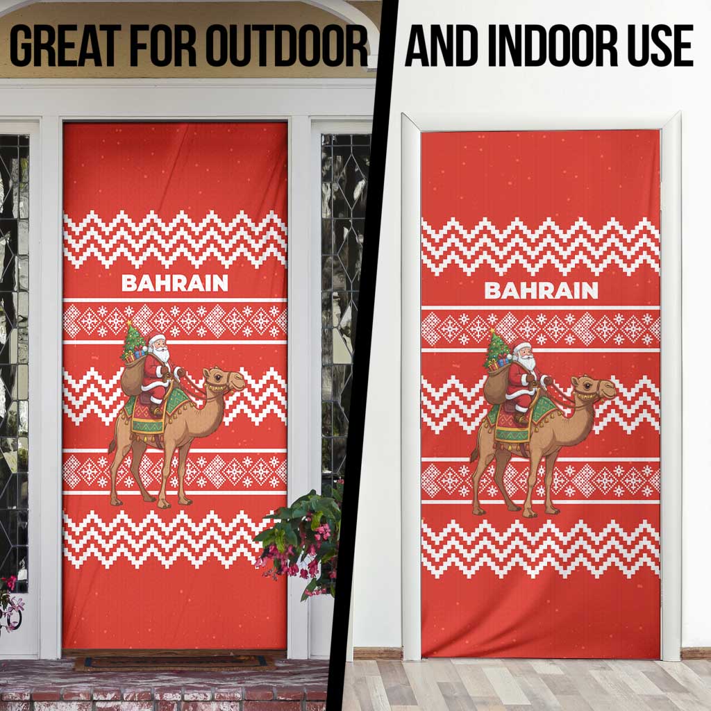 Bahrain Christmas Door Cover with Santa Riding Camel Red Geometric Pattern and Festive Design - Wonder Print Shop