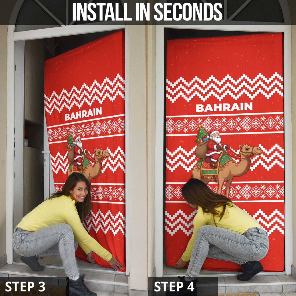 Bahrain Christmas Door Cover with Santa Riding Camel Red Geometric Pattern and Festive Design - Wonder Print Shop