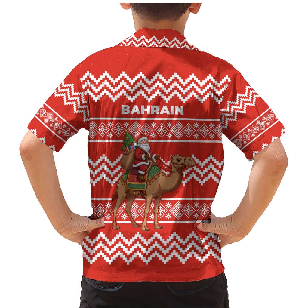 Bahrain Christmas Family Matching Mermaid Dress and Hawaiian Shirt with Santa Riding Camel Red Geometric Pattern and Festive Design - Wonder Print Shop