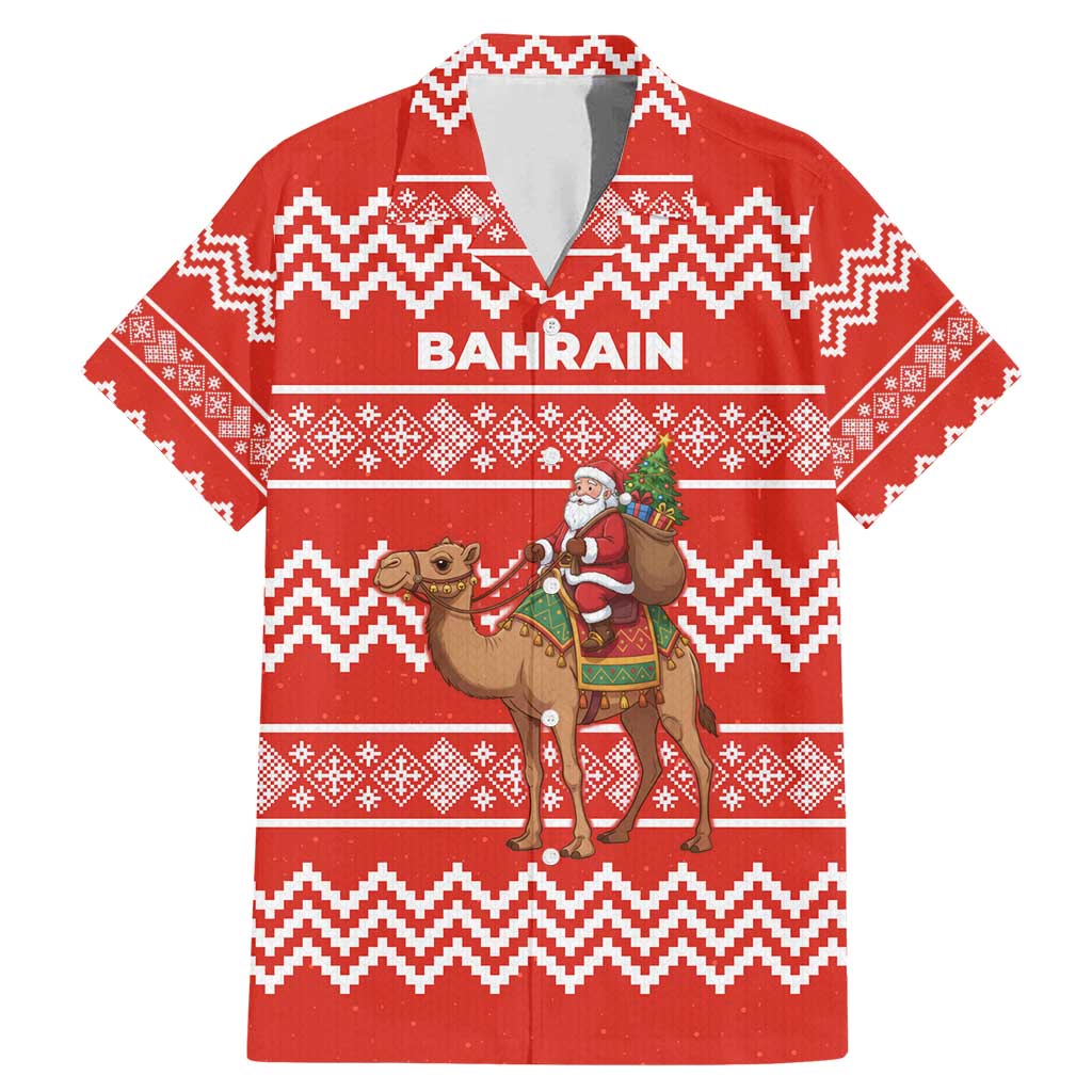 Bahrain Christmas Family Matching Mermaid Dress and Hawaiian Shirt with Santa Riding Camel Red Geometric Pattern and Festive Design - Wonder Print Shop