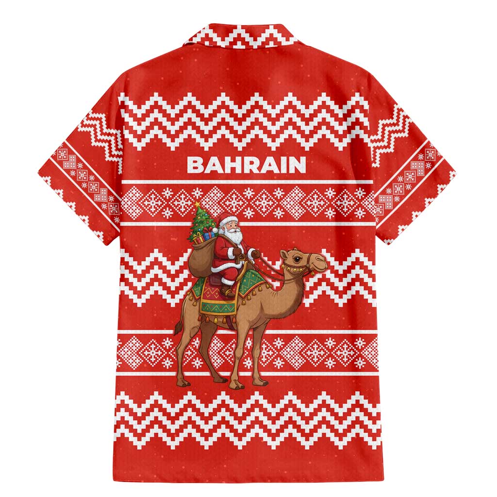 Bahrain Christmas Family Matching Mermaid Dress and Hawaiian Shirt with Santa Riding Camel Red Geometric Pattern and Festive Design - Wonder Print Shop