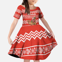 Bahrain Christmas Family Matching Off The Shoulder Long Sleeve Dress and Hawaiian Shirt with Santa Riding Camel Red Geometric Pattern and Festive Design - Wonder Print Shop