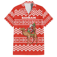 Bahrain Christmas Family Matching Off The Shoulder Long Sleeve Dress and Hawaiian Shirt with Santa Riding Camel Red Geometric Pattern and Festive Design - Wonder Print Shop