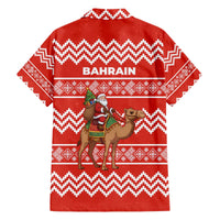 Bahrain Christmas Family Matching Off The Shoulder Long Sleeve Dress and Hawaiian Shirt with Santa Riding Camel Red Geometric Pattern and Festive Design - Wonder Print Shop