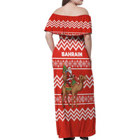 Bahrain Christmas Family Matching Off Shoulder Maxi Dress and Hawaiian Shirt with Santa Riding Camel Red Geometric Pattern and Festive Design - Wonder Print Shop
