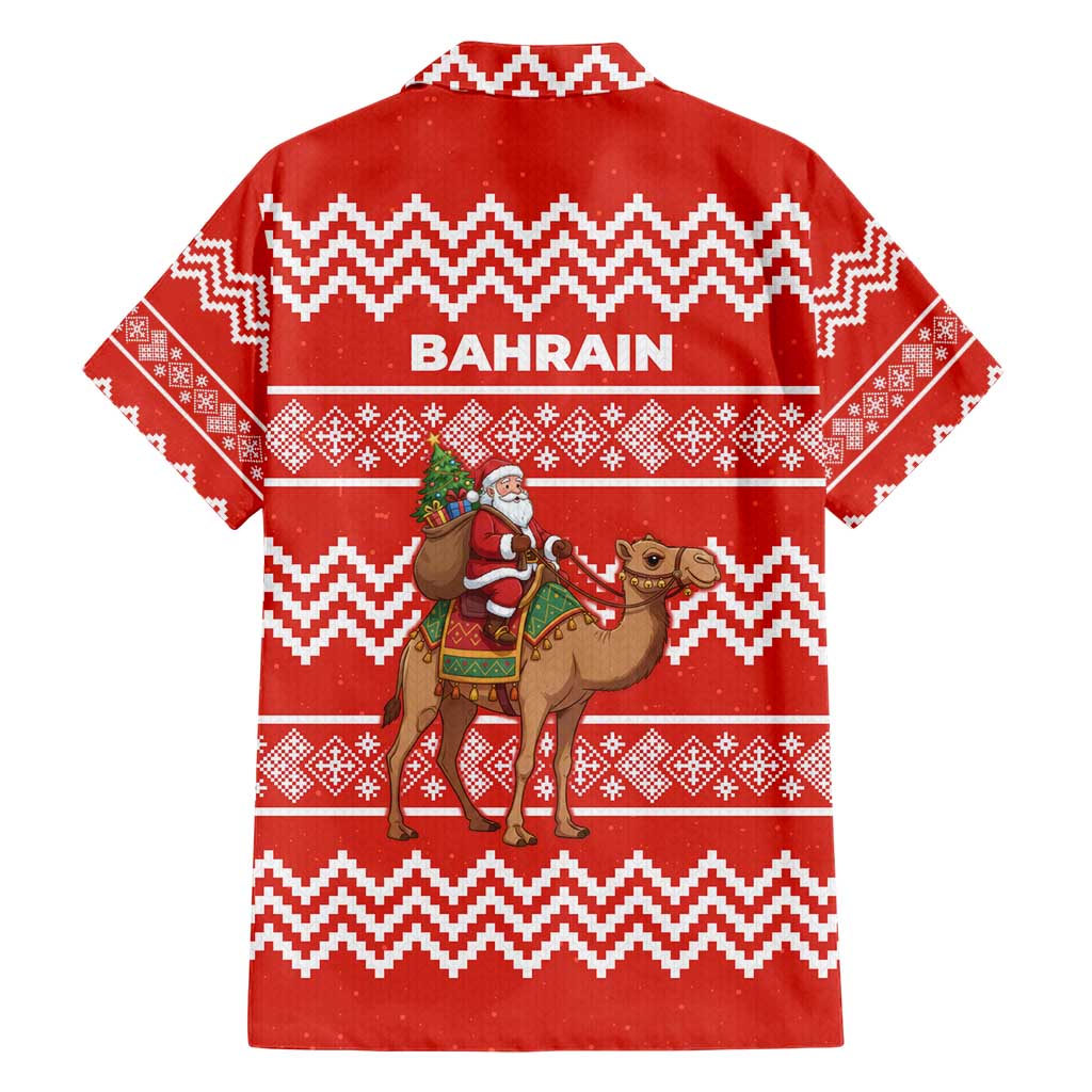Bahrain Christmas Family Matching Short Sleeve Bodycon Dress and Hawaiian Shirt with Santa Riding Camel Red Geometric Pattern and Festive Design - Wonder Print Shop