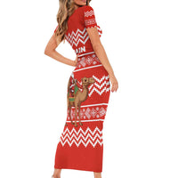 Bahrain Christmas Family Matching Short Sleeve Bodycon Dress and Hawaiian Shirt with Santa Riding Camel Red Geometric Pattern and Festive Design - Wonder Print Shop