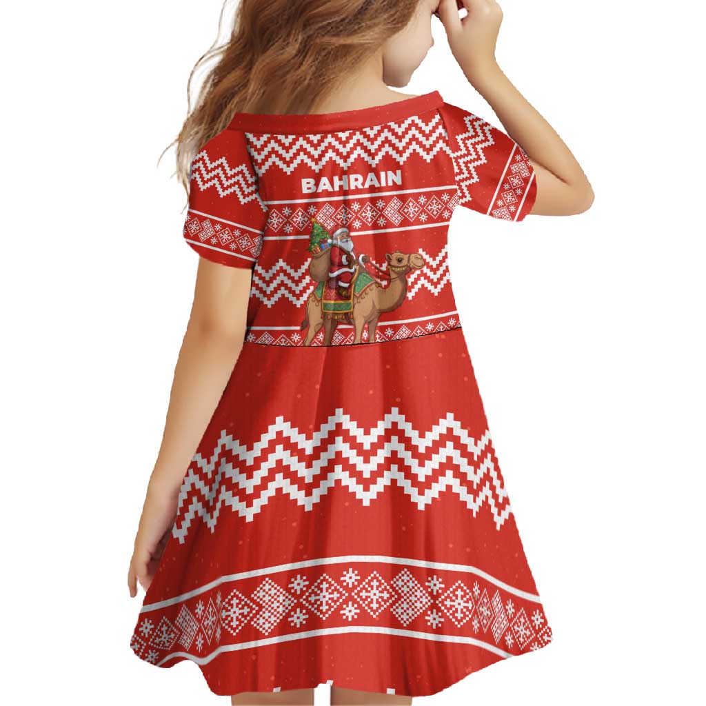 Bahrain Christmas Family Matching Summer Maxi Dress and Hawaiian Shirt with Santa Riding Camel Red Geometric Pattern and Festive Design - Wonder Print Shop