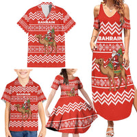 Bahrain Christmas Family Matching Summer Maxi Dress and Hawaiian Shirt with Santa Riding Camel Red Geometric Pattern and Festive Design - Wonder Print Shop