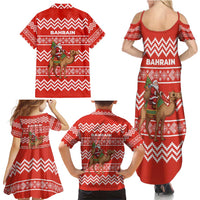Bahrain Christmas Family Matching Summer Maxi Dress and Hawaiian Shirt with Santa Riding Camel Red Geometric Pattern and Festive Design - Wonder Print Shop
