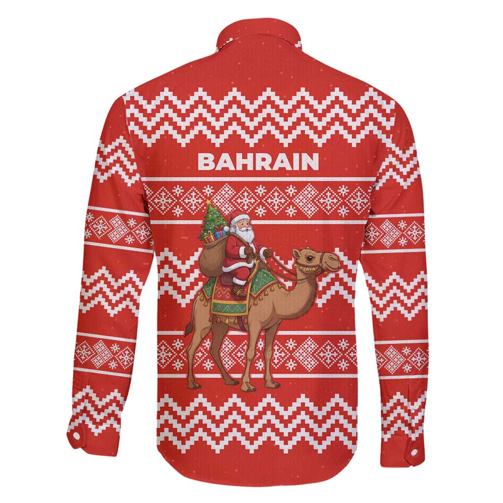 Bahrain Christmas Family Matching Summer Maxi Dress and Hawaiian Shirt with Santa Riding Camel Red Geometric Pattern and Festive Design - Wonder Print Shop