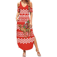 Bahrain Christmas Family Matching Summer Maxi Dress and Hawaiian Shirt with Santa Riding Camel Red Geometric Pattern and Festive Design - Wonder Print Shop