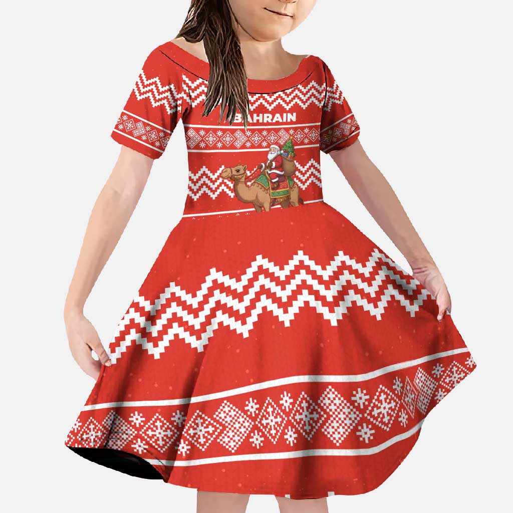 Bahrain Christmas Family Matching Tank Maxi Dress and Hawaiian Shirt with Santa Riding Camel Red Geometric Pattern and Festive Design - Wonder Print Shop