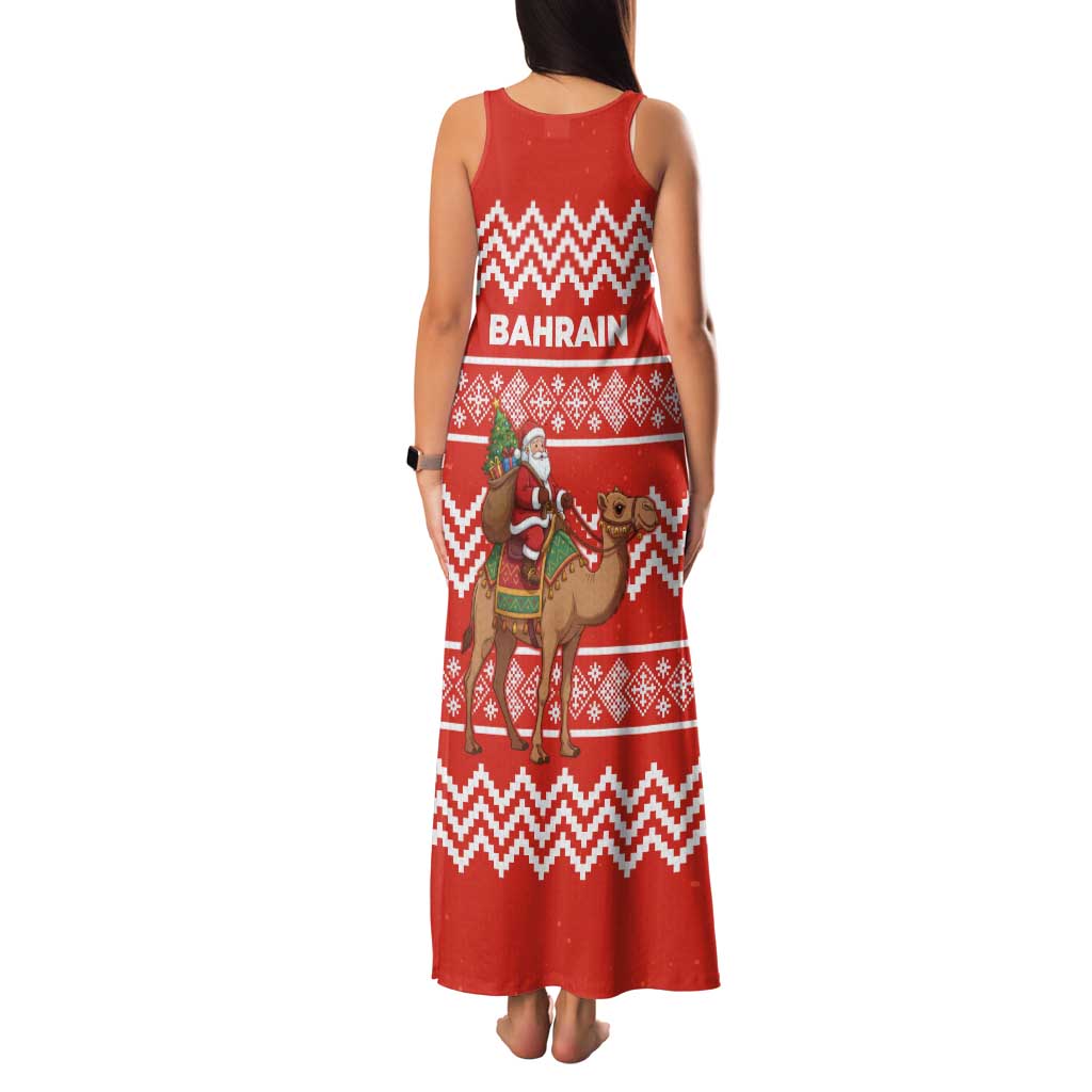 Bahrain Christmas Family Matching Tank Maxi Dress and Hawaiian Shirt with Santa Riding Camel Red Geometric Pattern and Festive Design - Wonder Print Shop