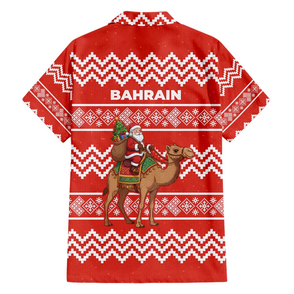 Bahrain Christmas Hawaiian Shirt with Santa Riding Camel Red Geometric Pattern and Festive Design - Wonder Print Shop