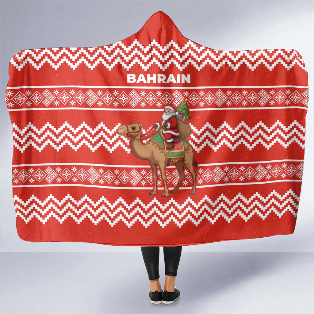 Bahrain Christmas Hooded Blanket with Santa Riding Camel Red Geometric Pattern and Festive Design - Wonder Print Shop