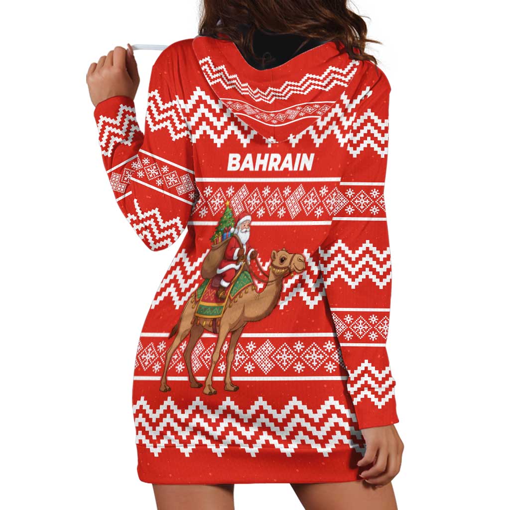 Bahrain Christmas Hoodie Dress with Santa Riding Camel Red Geometric Pattern and Festive Design - Wonder Print Shop