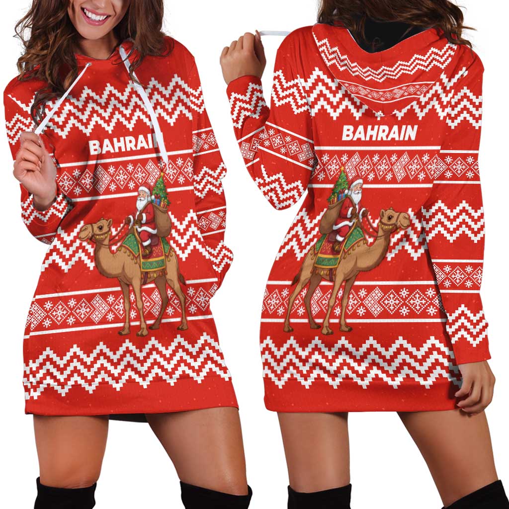 Bahrain Christmas Hoodie Dress with Santa Riding Camel Red Geometric Pattern and Festive Design - Wonder Print Shop