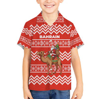 Bahrain Christmas Kid Hawaiian Shirt with Santa Riding Camel Red Geometric Pattern and Festive Design - Wonder Print Shop