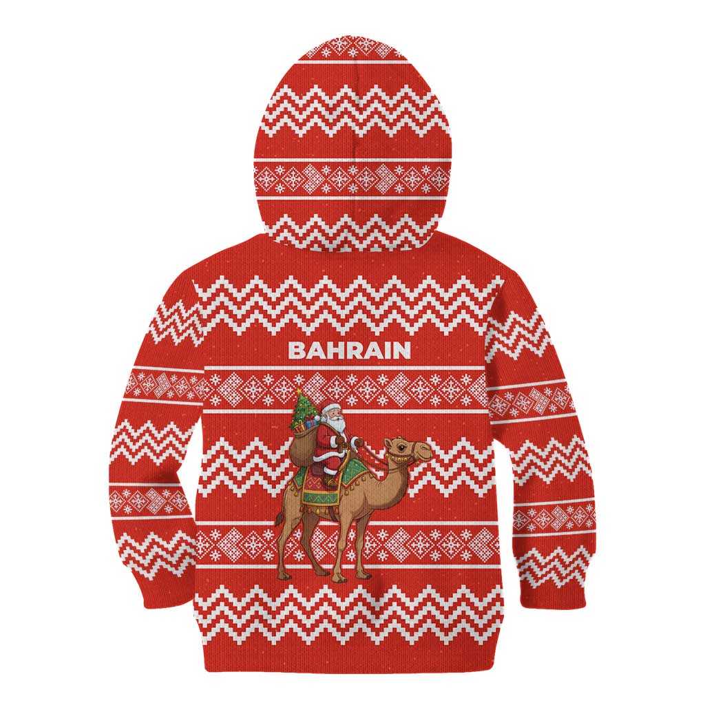 Bahrain Christmas Kid Hoodie with Santa Riding Camel Red Geometric Pattern and Festive Design - Wonder Print Shop
