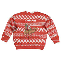 Bahrain Christmas Kid Ugly Christmas Sweater with Santa Riding Camel Red Geometric Pattern and Festive Design - Wonder Print Shop