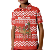 Bahrain Christmas Kid Polo Shirt with Santa Riding Camel Red Geometric Pattern and Festive Design - Wonder Print Shop