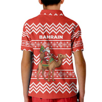Bahrain Christmas Kid Polo Shirt with Santa Riding Camel Red Geometric Pattern and Festive Design - Wonder Print Shop