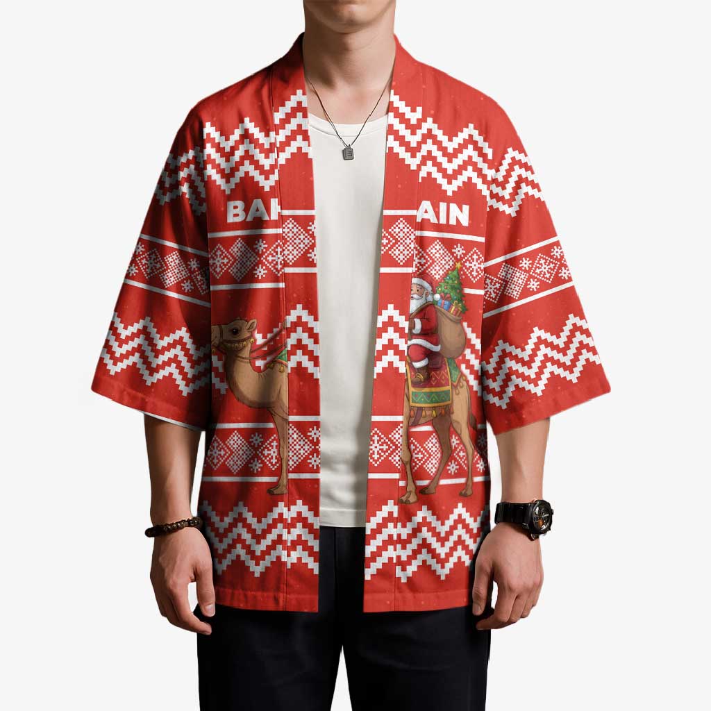Bahrain Christmas Kimono with Santa Riding Camel Red Geometric Pattern and Festive Design - Wonder Print Shop