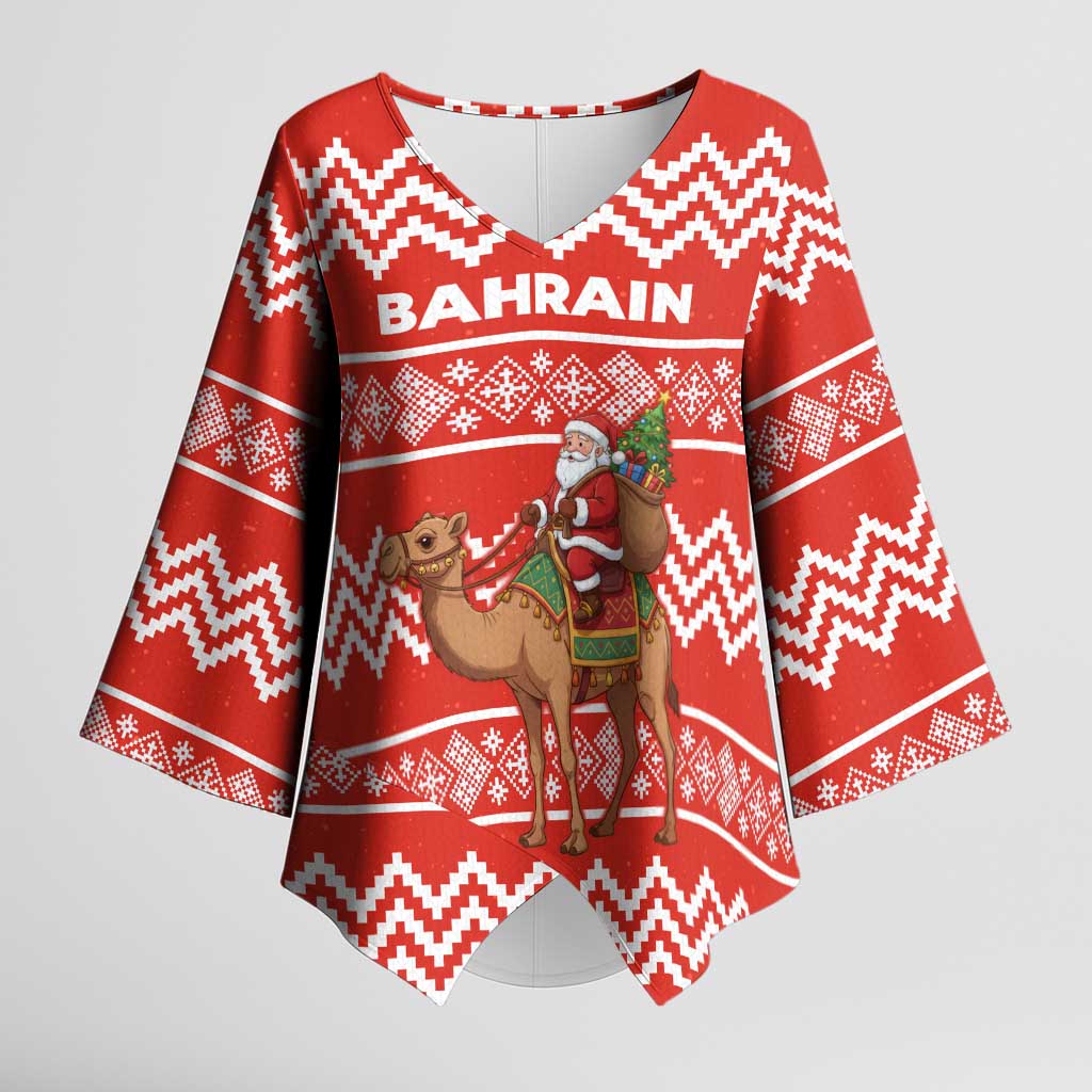 Bahrain Christmas Kimono Sleeve Blouse with Santa Riding Camel Red Geometric Pattern and Festive Design - Wonder Print Shop
