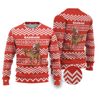 Bahrain Christmas Ugly Christmas Sweater with Santa Riding Camel Red Geometric Pattern and Festive Design - Wonder Print Shop