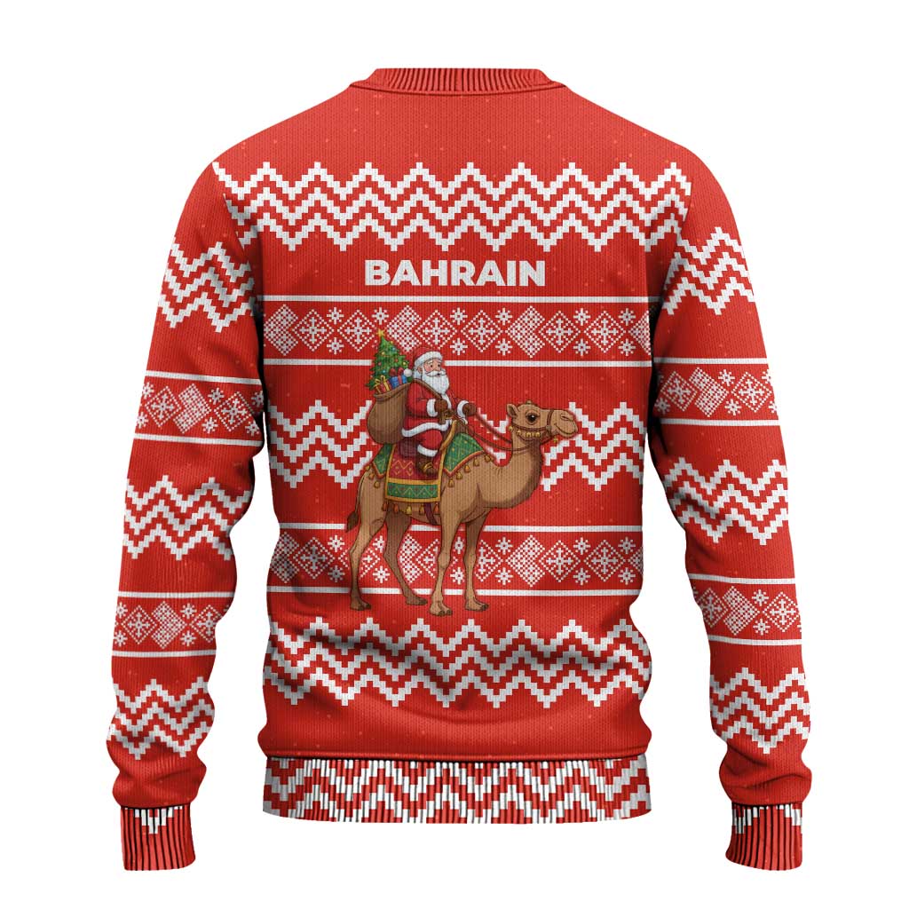 Bahrain Christmas Ugly Christmas Sweater with Santa Riding Camel Red Geometric Pattern and Festive Design - Wonder Print Shop