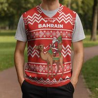 Bahrain Christmas Knitted V-Neck Vest with Santa Riding Camel Red Geometric Pattern and Festive Design - Wonder Print Shop