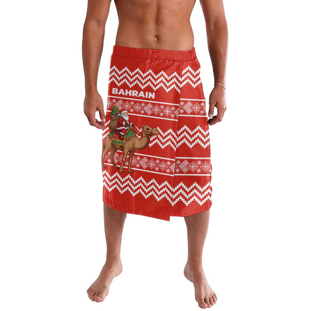 Bahrain Christmas Lavalava with Santa Riding Camel Red Geometric Pattern and Festive Design - Wonder Print Shop