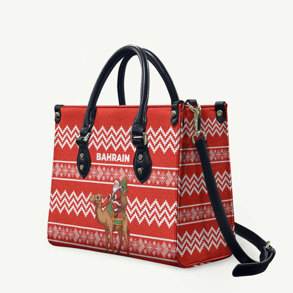 Bahrain Christmas Leather Bag with Santa Riding Camel Red Geometric Pattern and Festive Design - Wonder Print Shop