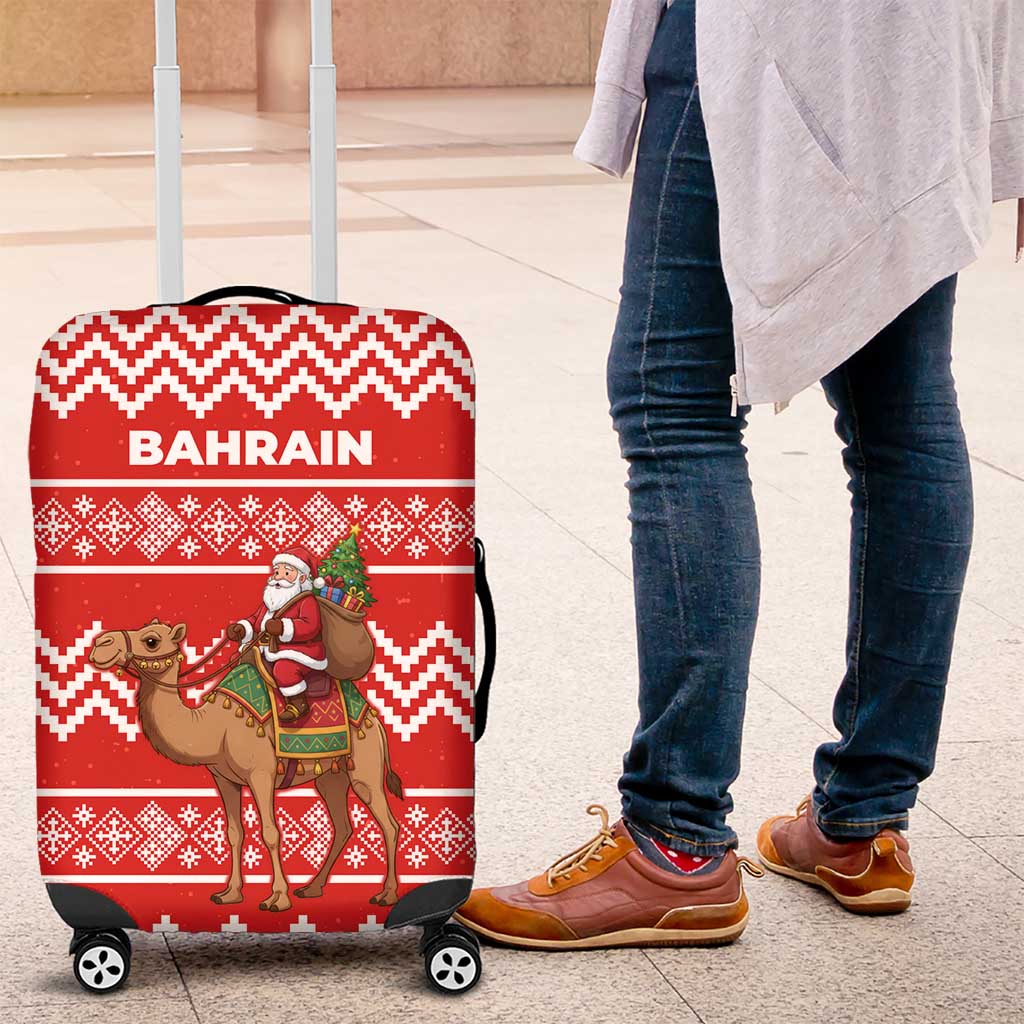Bahrain Christmas Luggage Cover with Santa Riding Camel Red Geometric Pattern and Festive Design - Wonder Print Shop