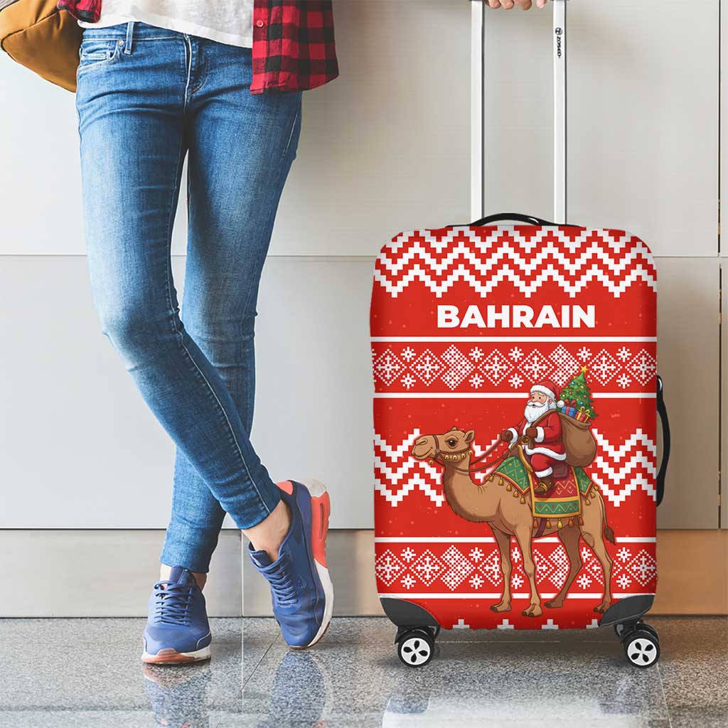 Bahrain Christmas Luggage Cover with Santa Riding Camel Red Geometric Pattern and Festive Design - Wonder Print Shop