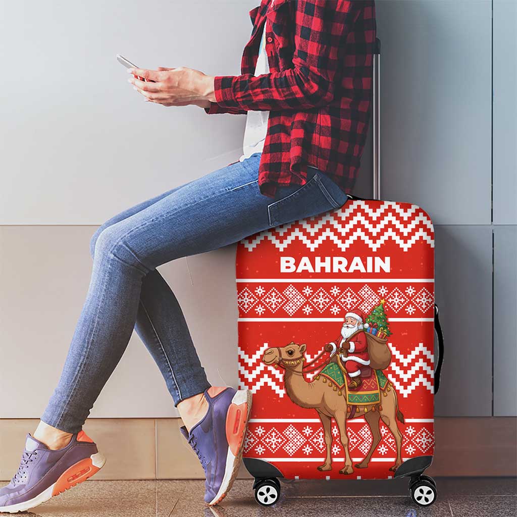 Bahrain Christmas Luggage Cover with Santa Riding Camel Red Geometric Pattern and Festive Design - Wonder Print Shop