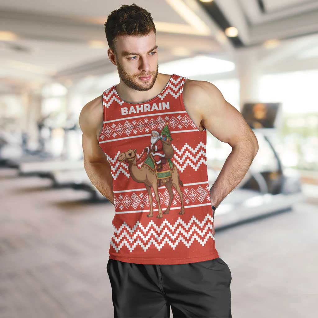Bahrain Christmas Men Tank Top with Santa Riding Camel Red Geometric Pattern and Festive Design - Wonder Print Shop
