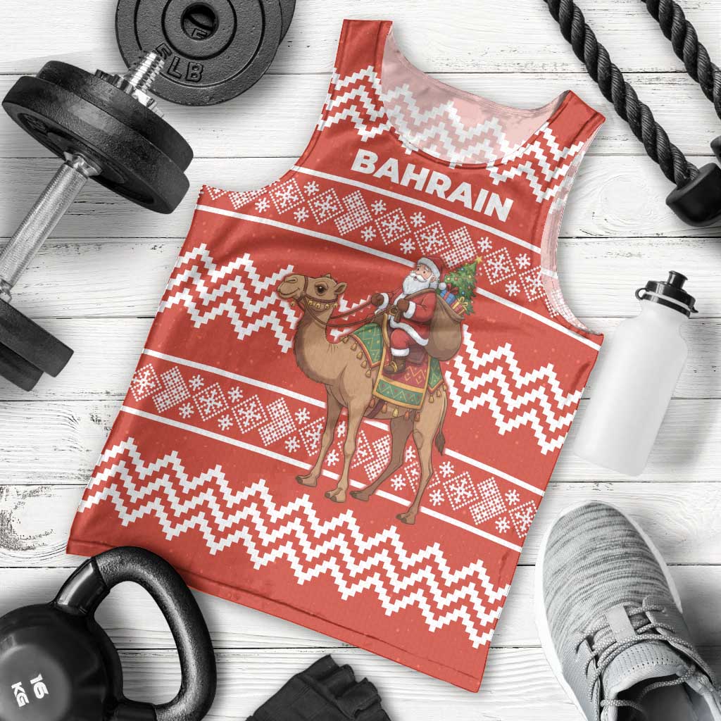 Bahrain Christmas Men Tank Top with Santa Riding Camel Red Geometric Pattern and Festive Design - Wonder Print Shop