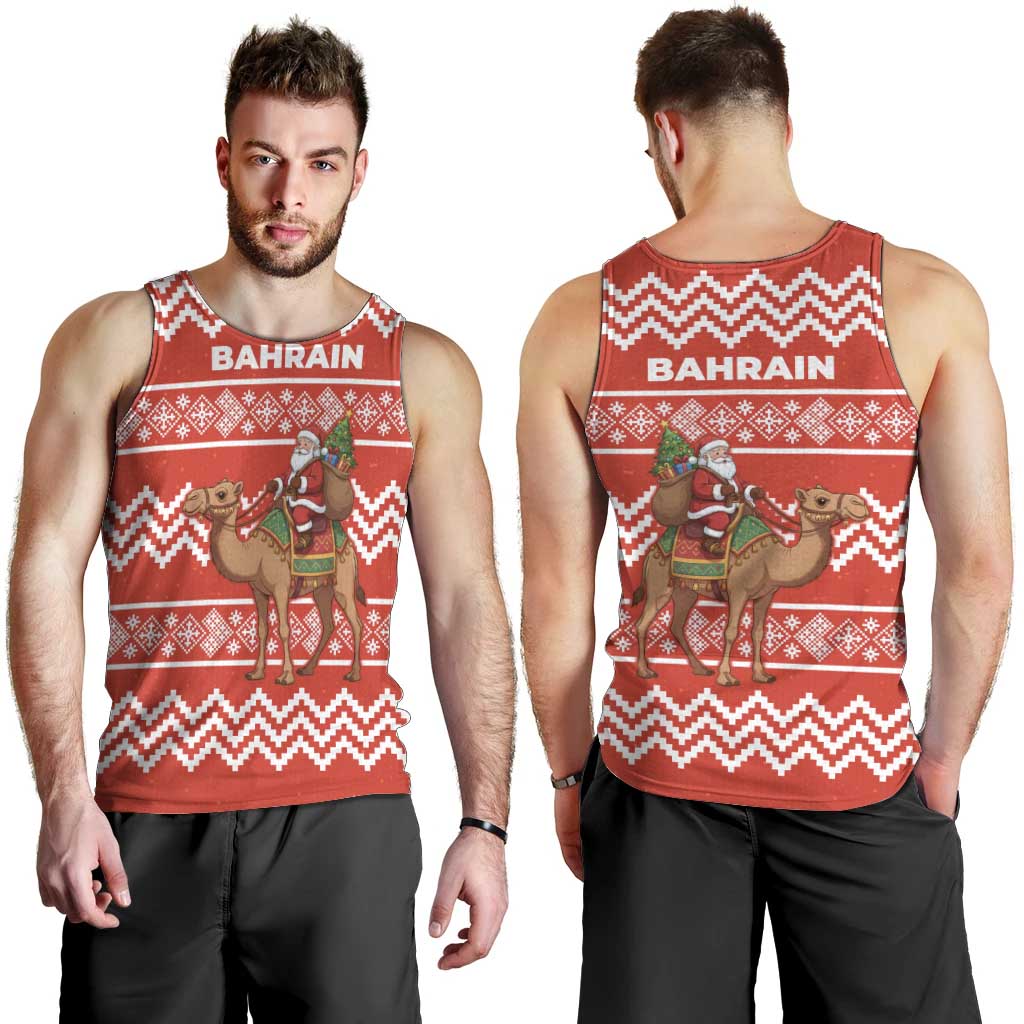 Bahrain Christmas Men Tank Top with Santa Riding Camel Red Geometric Pattern and Festive Design - Wonder Print Shop
