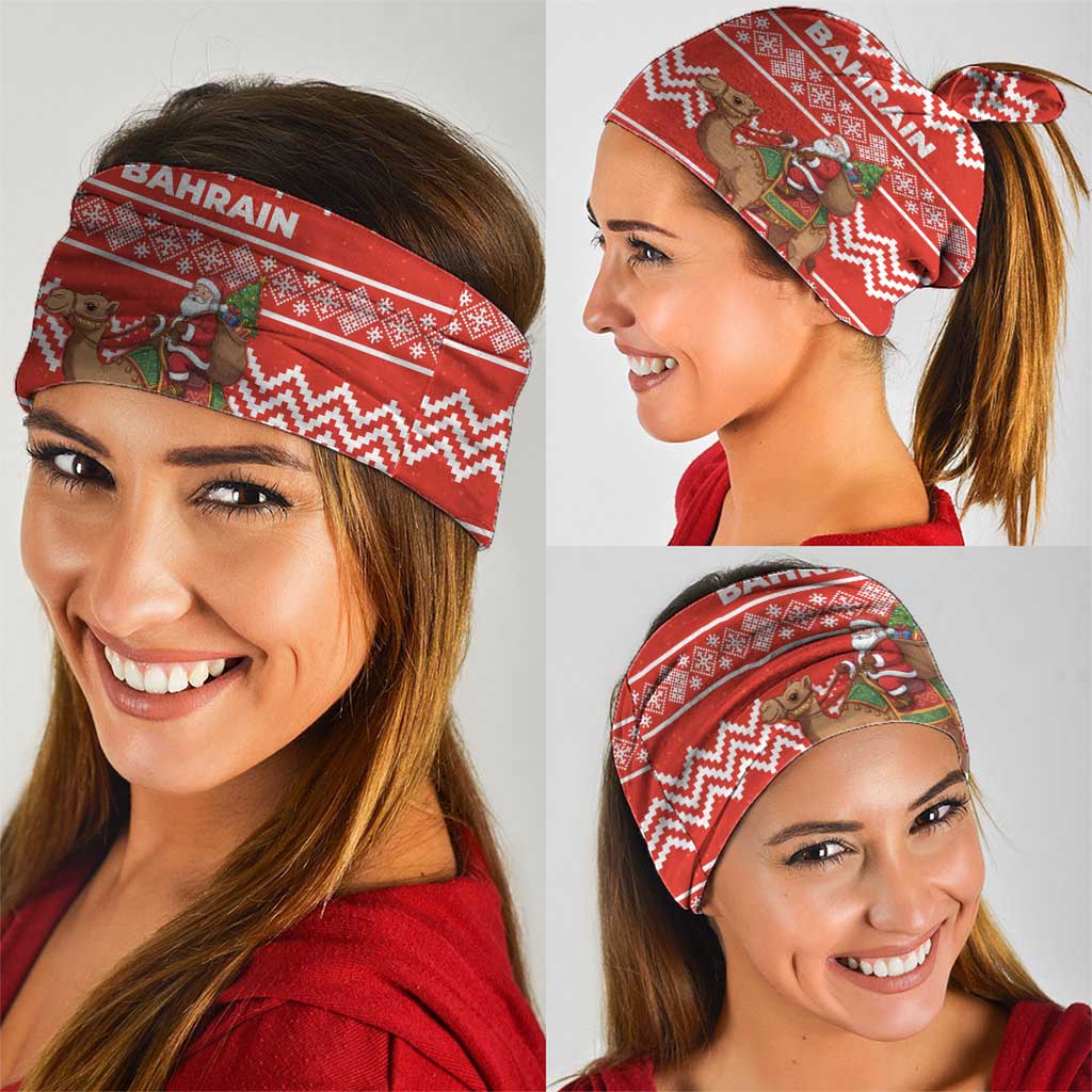Bahrain Christmas Neck Gaiter with Santa Riding Camel Red Geometric Pattern and Festive Design - Wonder Print Shop