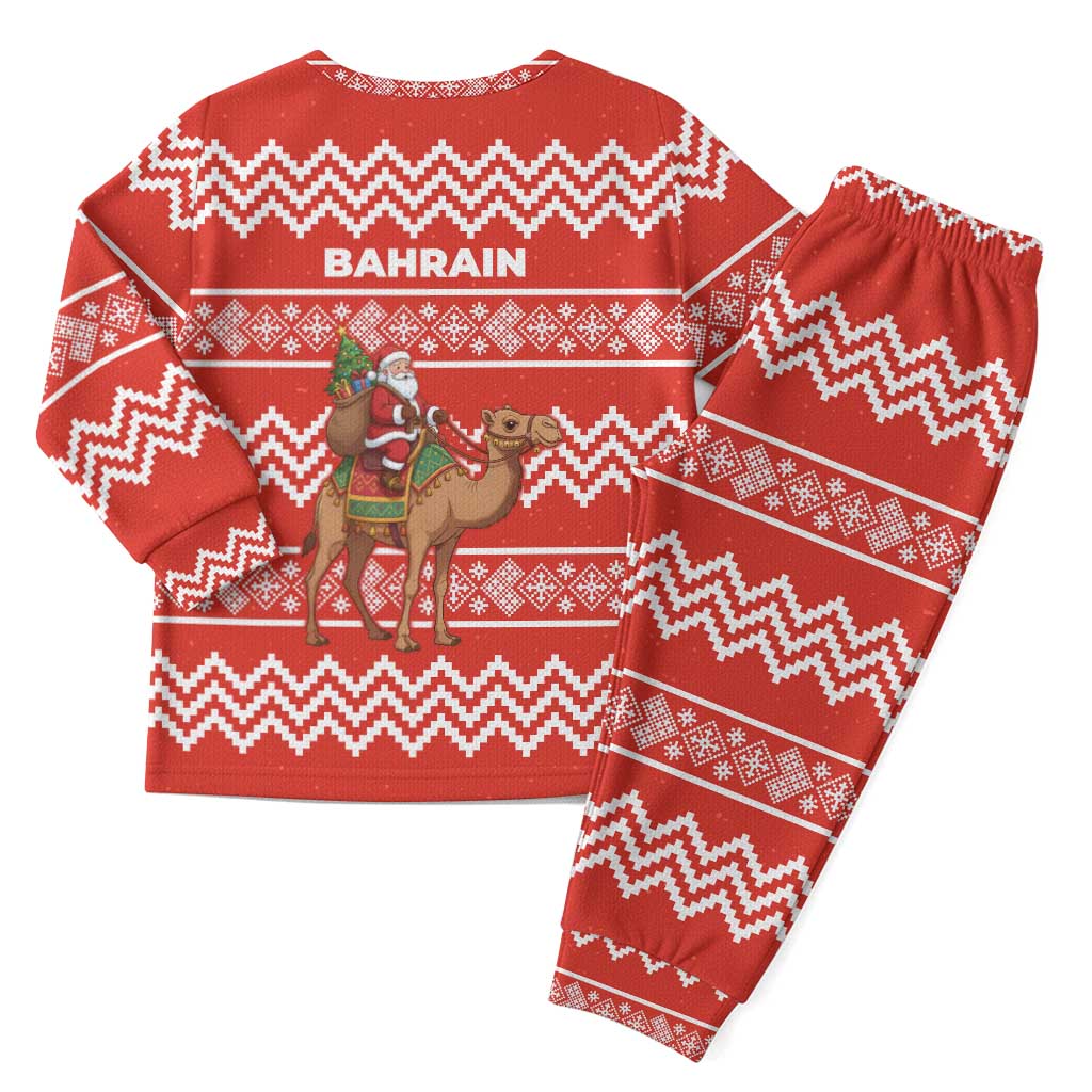 Bahrain Christmas Pajama Set with Santa Riding Camel Red Geometric Pattern and Festive Design - Wonder Print Shop