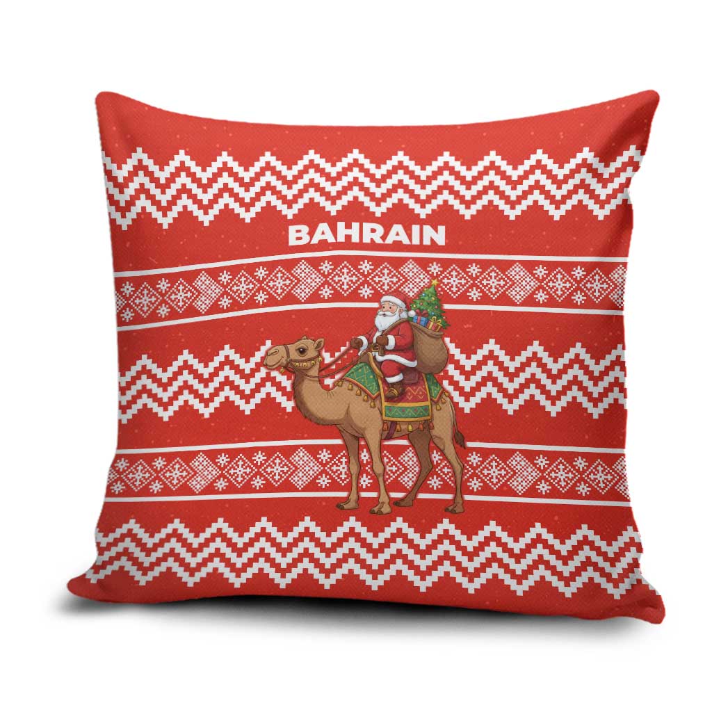 Bahrain Christmas Pillow Cover with Santa Riding Camel Red Geometric Pattern and Festive Design - Wonder Print Shop